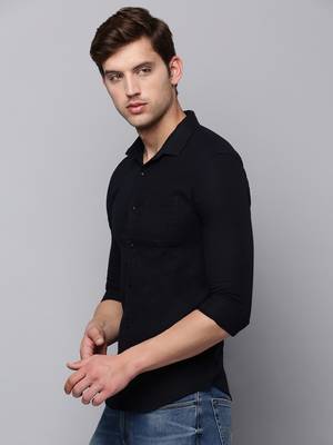 Showoff men's long sleeves solid navy blue shirt 3