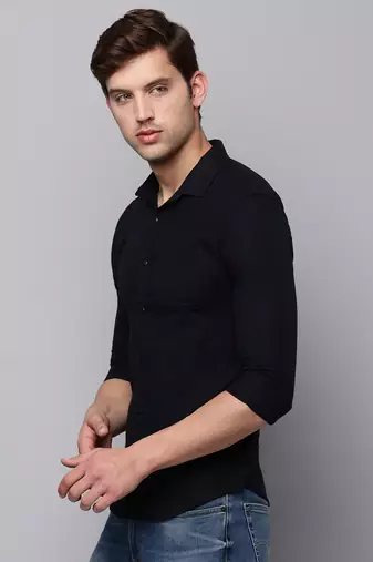 Showoff men's long sleeves solid navy blue shirt