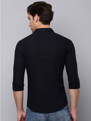 Showoff men's long sleeves solid navy blue shirt 4