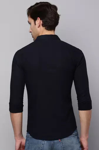 Showoff men's long sleeves solid navy blue shirt