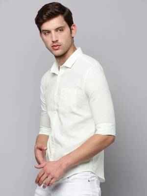 men's long sleeves solid green shirt 3