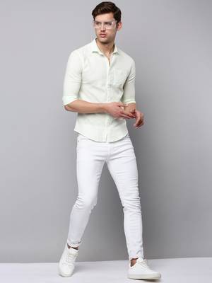 men's long sleeves solid green shirt 5
