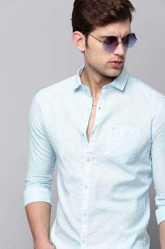 men's long sleeves solid blue shirt