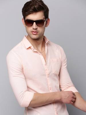 men's long sleeves solid peach shirt 1