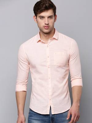men's long sleeves solid peach shirt 2