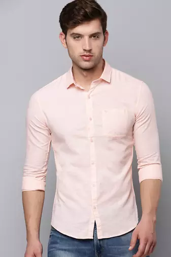 men's long sleeves solid peach shirt