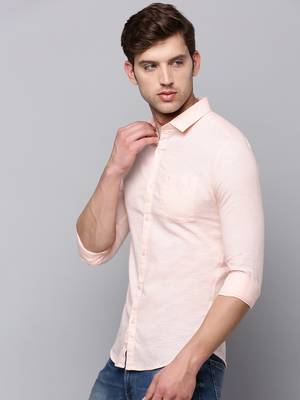 men's long sleeves solid peach shirt 3