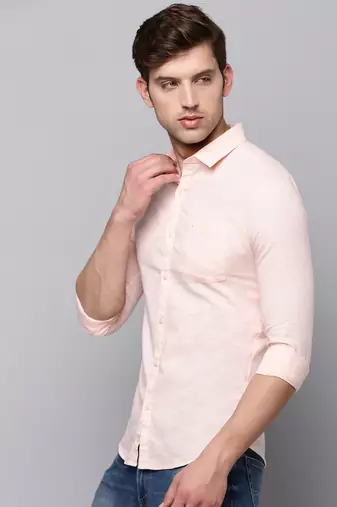 men's long sleeves solid peach shirt
