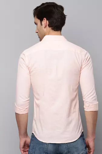 men's long sleeves solid peach shirt