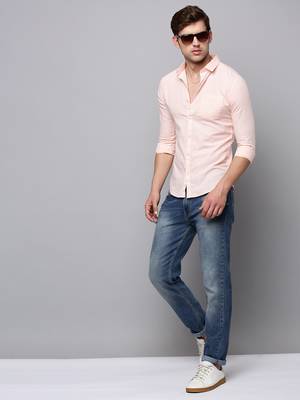 men's long sleeves solid peach shirt 5