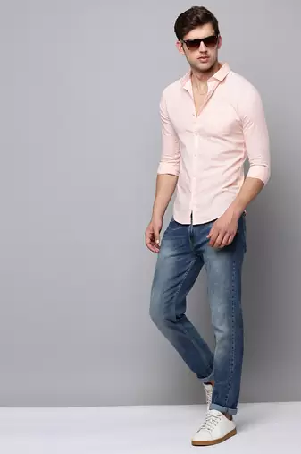 men's long sleeves solid peach shirt