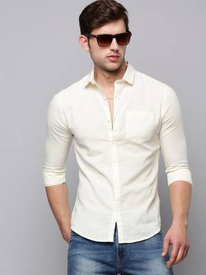 men's long sleeves solid cream shirt 1