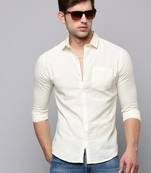 men's long sleeves solid cream shirt