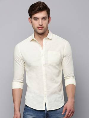 men's long sleeves solid cream shirt 2