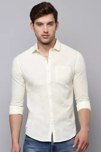men's long sleeves solid cream shirt