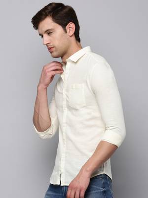 men's long sleeves solid cream shirt 3