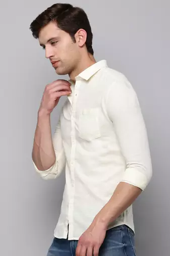 men's long sleeves solid cream shirt