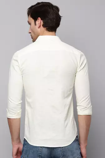 men's long sleeves solid cream shirt