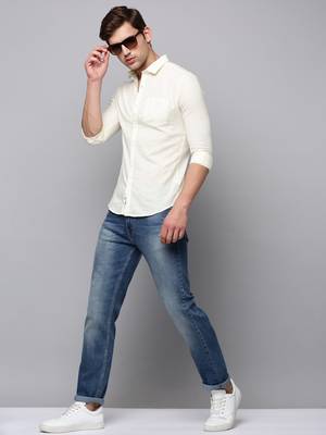 men's long sleeves solid cream shirt 5