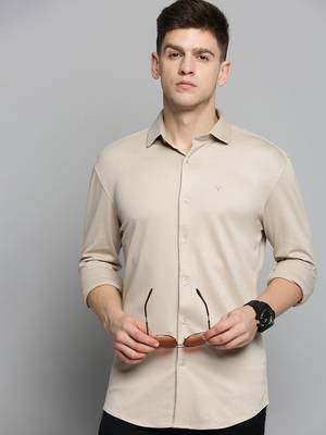 men's long sleeves solid tan shirt 1