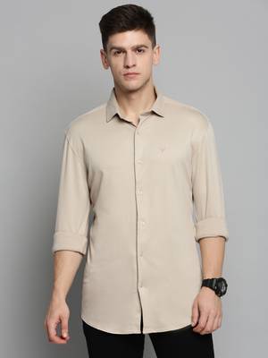 men's long sleeves solid tan shirt 2