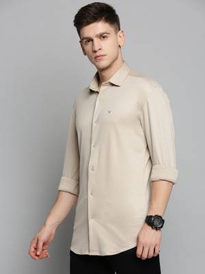 men's long sleeves solid tan shirt 3