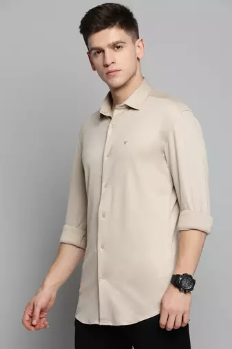 men's long sleeves solid tan shirt