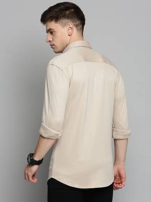 men's long sleeves solid tan shirt 4