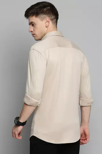 men's long sleeves solid tan shirt