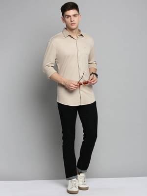 men's long sleeves solid tan shirt 5
