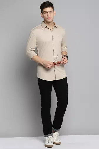 men's long sleeves solid tan shirt