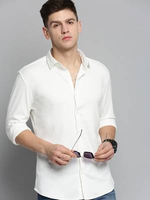 men's long sleeves solid white shirt 1