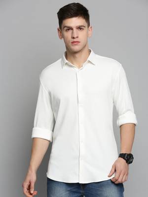 men's long sleeves solid white shirt 2