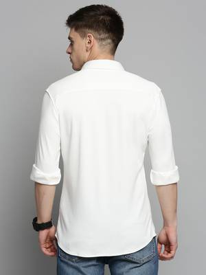 men's long sleeves solid white shirt 4
