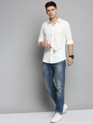men's long sleeves solid white shirt 5