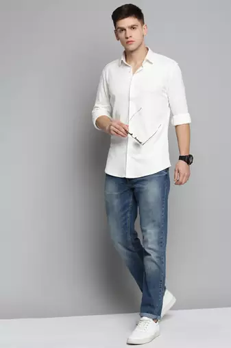men's long sleeves solid white shirt