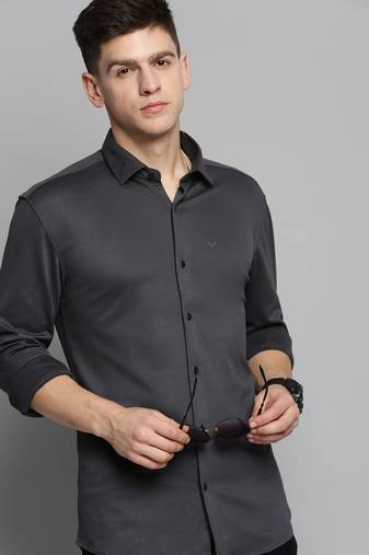 men's long sleeves solid grey shirt