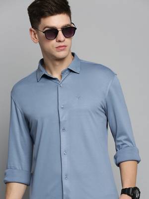 men's long sleeves solid blue shirt 1