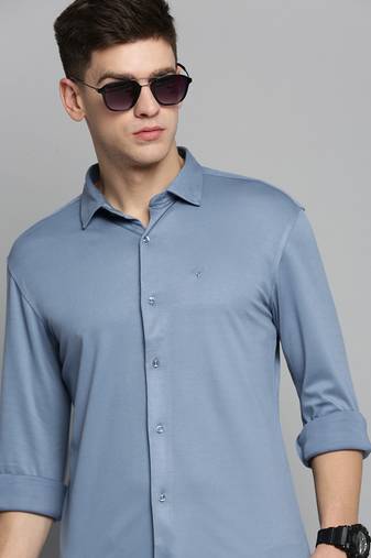 men's long sleeves solid blue shirt