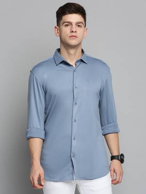 men's long sleeves solid blue shirt 2