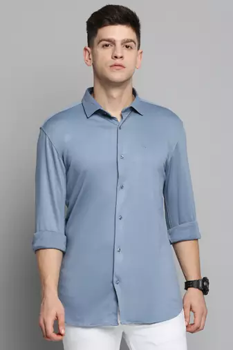 men's long sleeves solid blue shirt