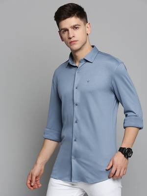 men's long sleeves solid blue shirt 3
