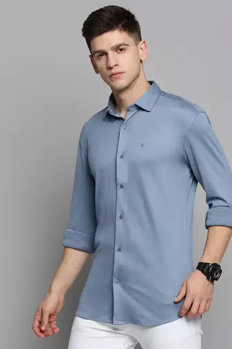 men's long sleeves solid blue shirt