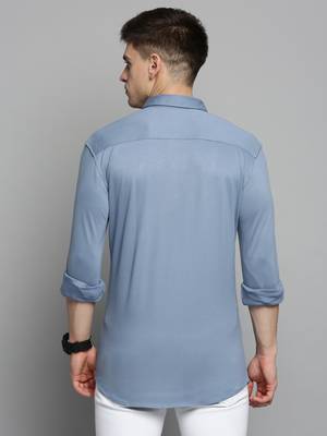 men's long sleeves solid blue shirt 4