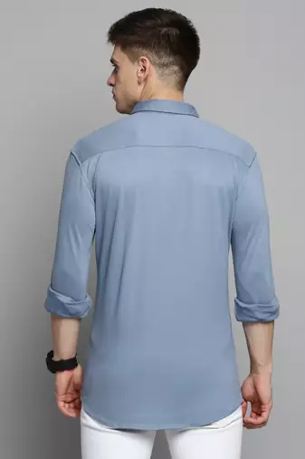 men's long sleeves solid blue shirt