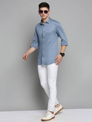 men's long sleeves solid blue shirt 5