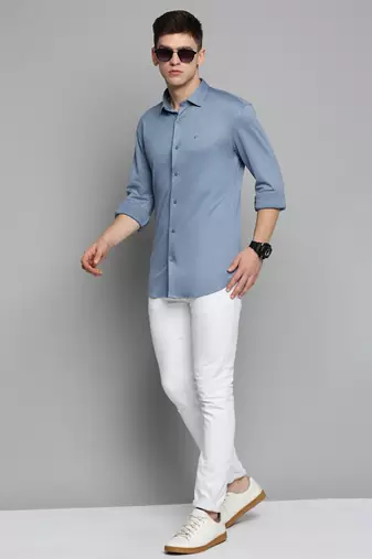 men's long sleeves solid blue shirt