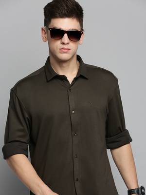 men's long sleeves solid olive shirt 1