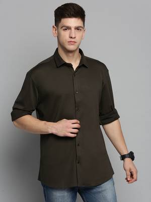 men's long sleeves solid olive shirt 2
