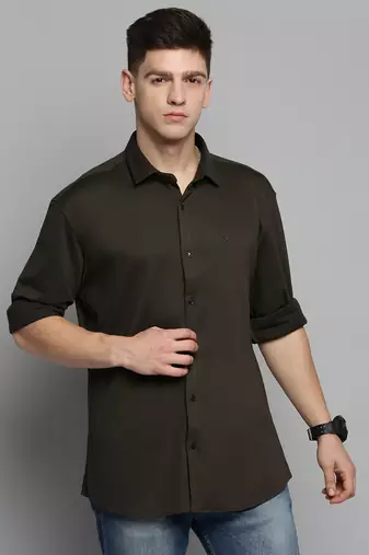 men's long sleeves solid olive shirt